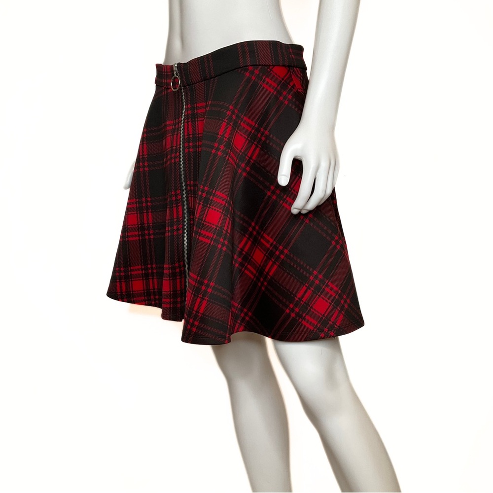 Hot Topic Red Plaid Skater Zipper Skirt Womens SZ L Witchy Vamp Goth Dystopia - Picture 4 of 9